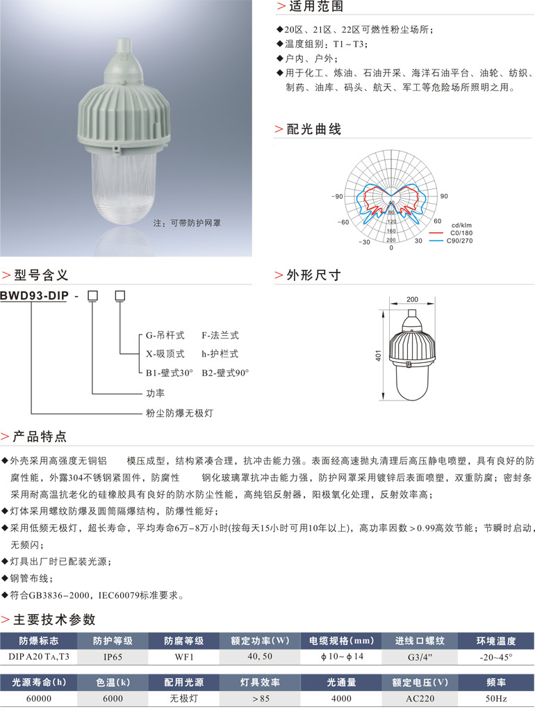BWD93-DIP粉尘防爆无极灯