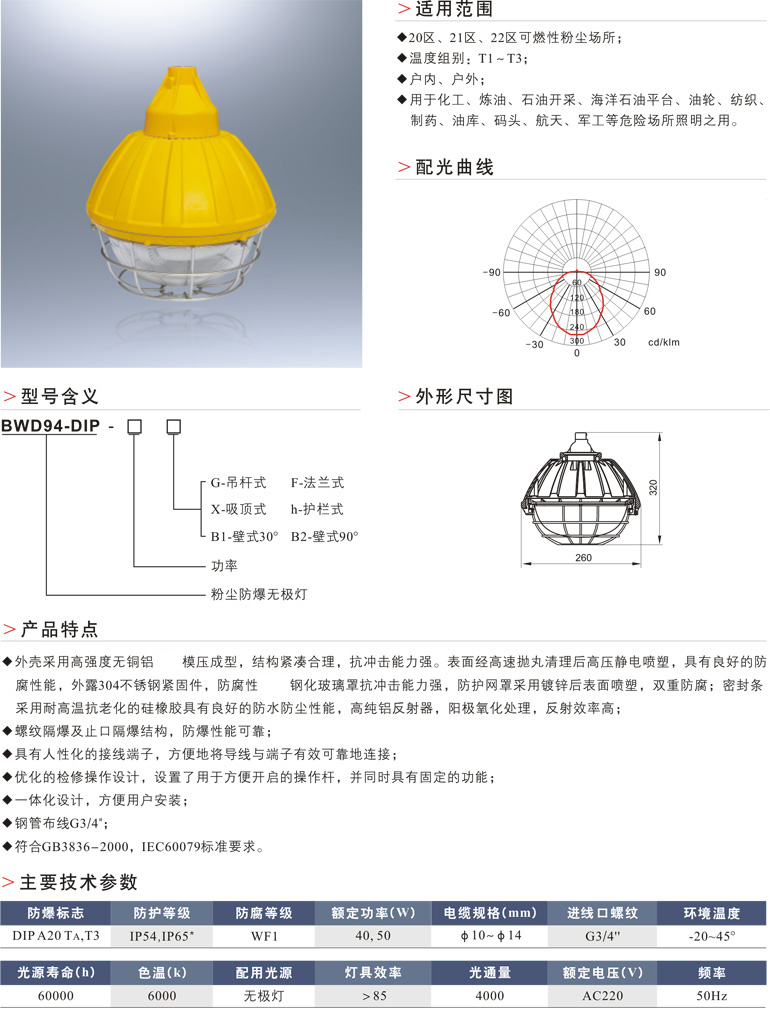 BWD94-DIP粉尘防爆无极灯